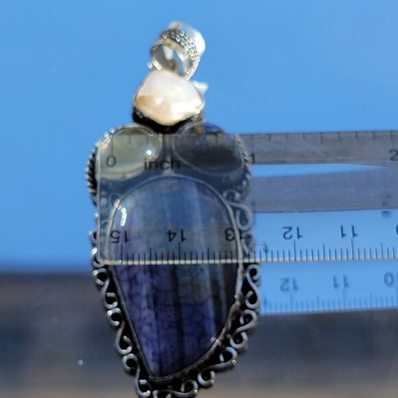 Sterling Silver Pendant Agate, Lapis Lazuli, Moonstone, & Pearl w/20-Inch Chain - Picture 5 of 10